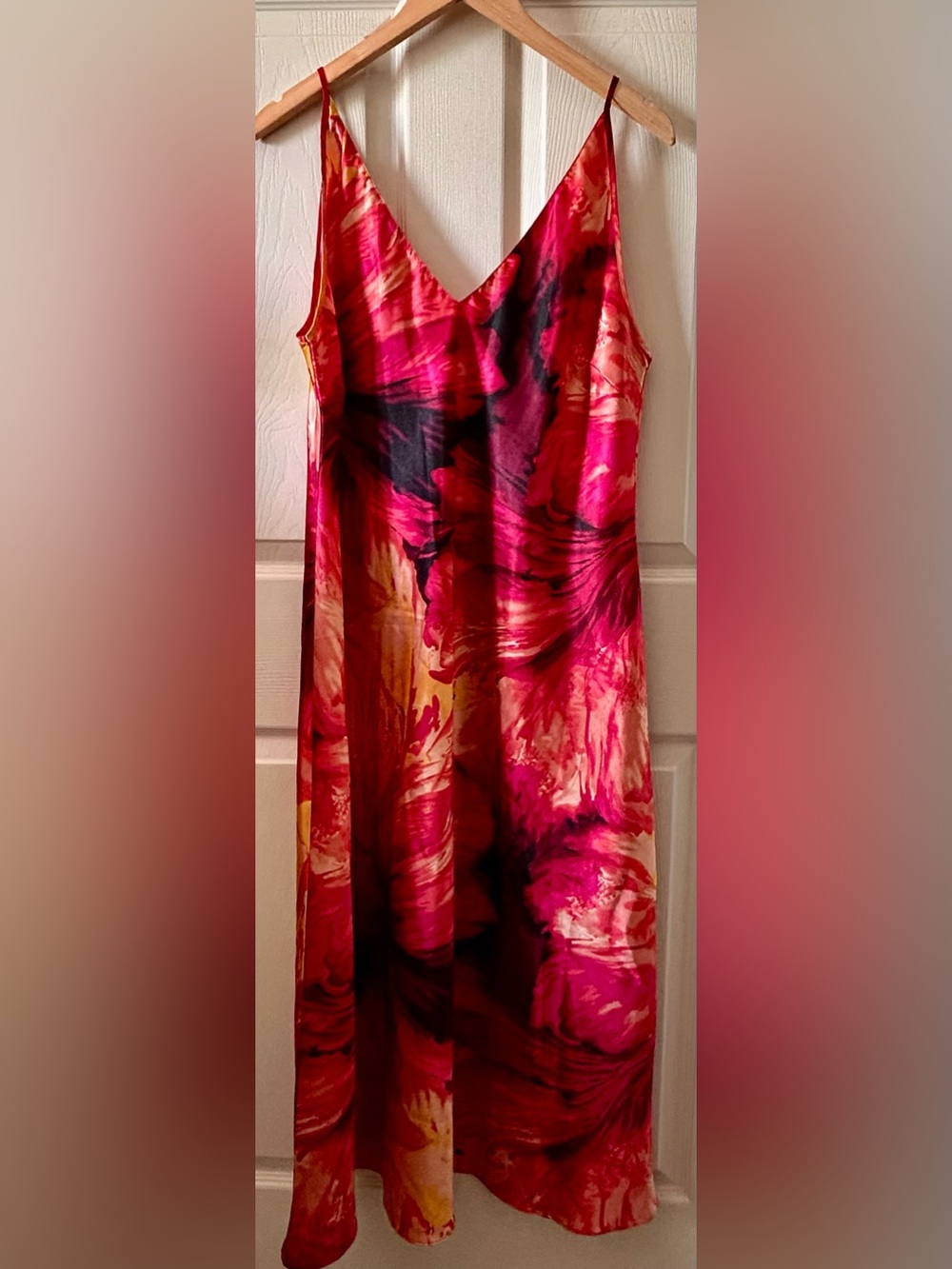 Sensara Vintage Slip Dress Sunset Pinks Gold XL Autumn Wedding Guest Jewel Tone